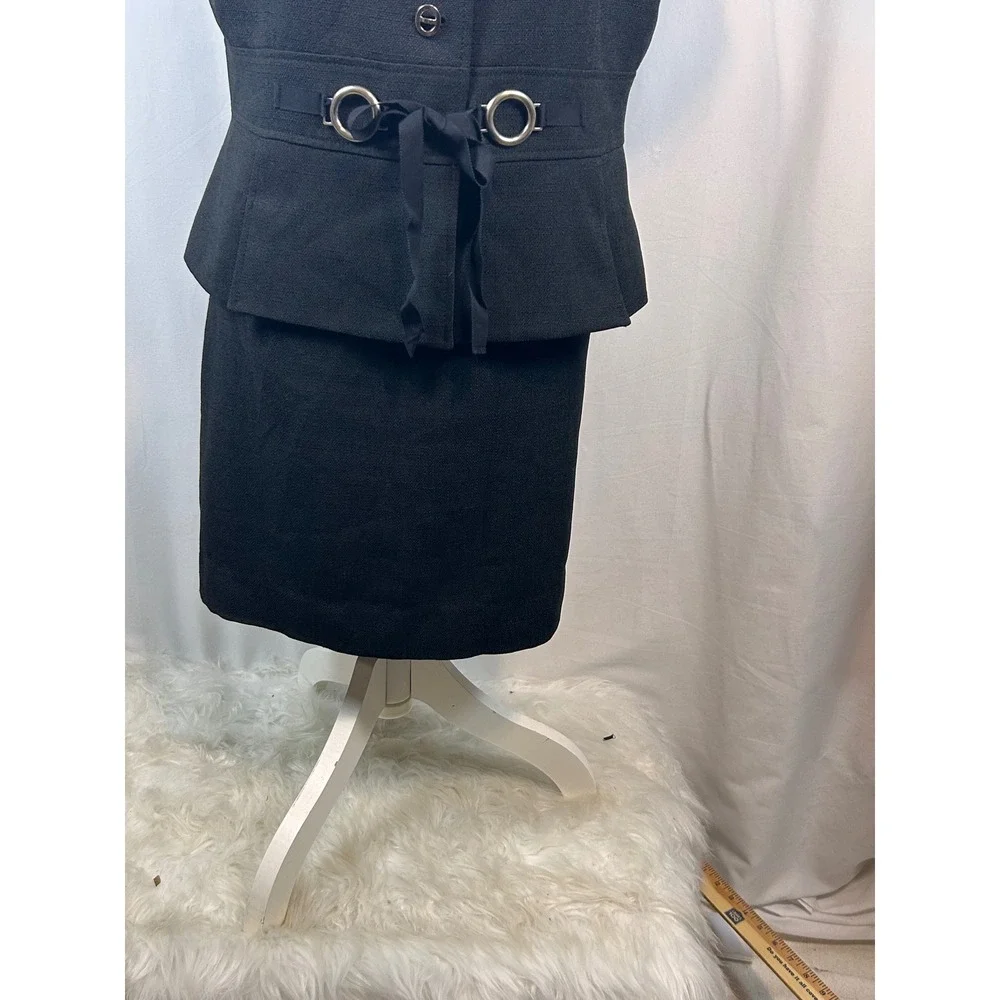 Tahari Black Peplum Skirt Suit‎ Set Short Sleeve Jacket Pencil Skirt 1